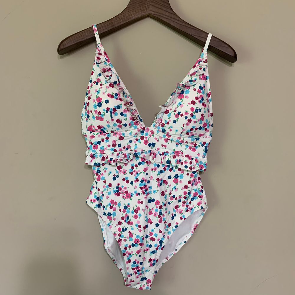 J.Crew NWT Little Blooms Ruffled V-Neck One Piece Swimsuit Size 12